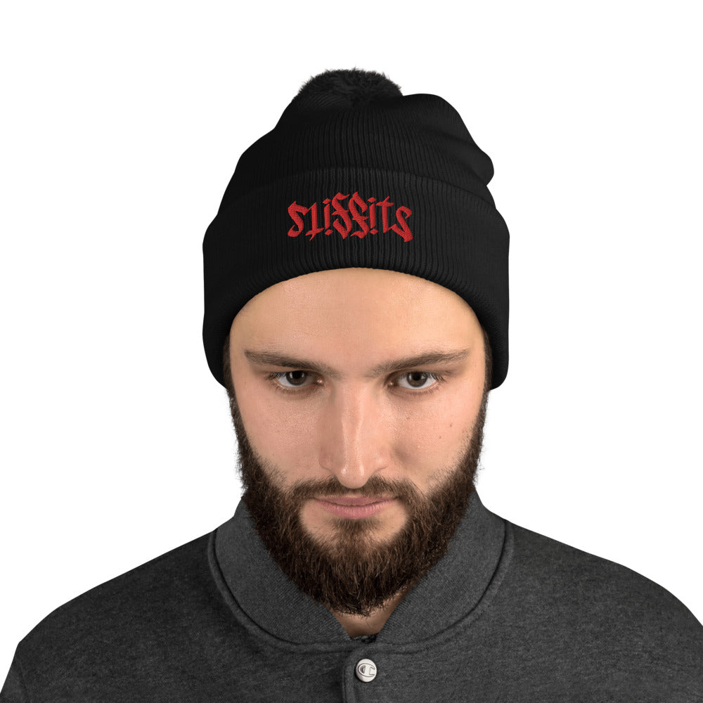 Misfits Ambigram (Red Embroidery) Pom-Pom Beanie