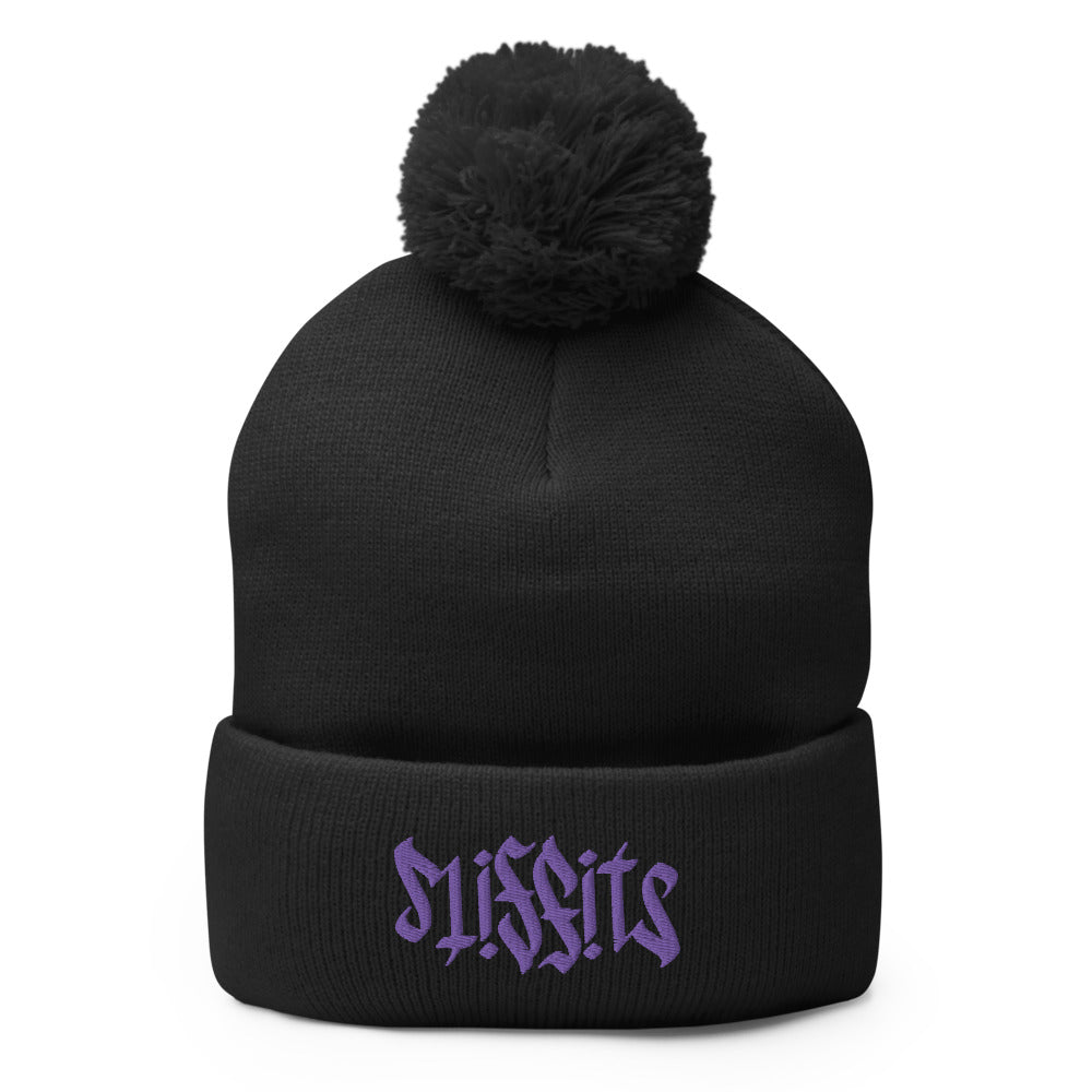 Misfits Ambigram (Purple Embroidery) Pom-Pom Beanie